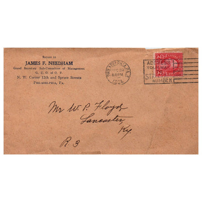 1924 Envelope James F. Needham G. U. O. of O. F. Philadelphia PA SE4