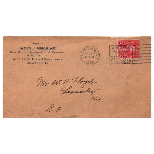 1924 Envelope James F. Needham G. U. O. of O. F. Philadelphia PA SE4