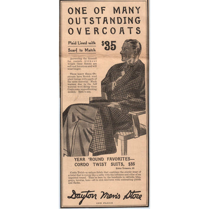 1935 Minneapolis Journal Newspaper Ad Dayton's Men's Store Overcoats FL5-2