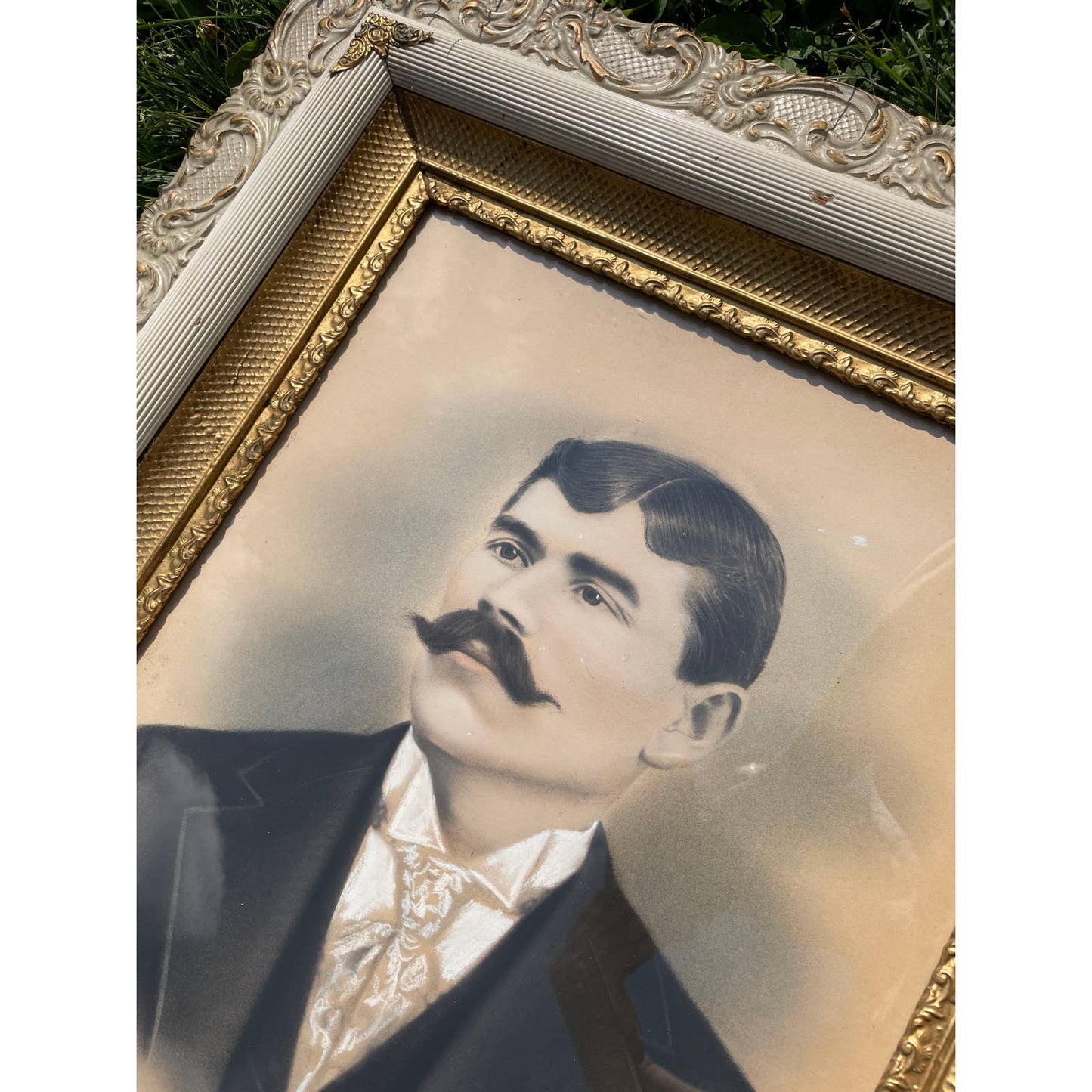 Antique c. 1890 WI Portrait of Man with Mustache in Ornate Frame