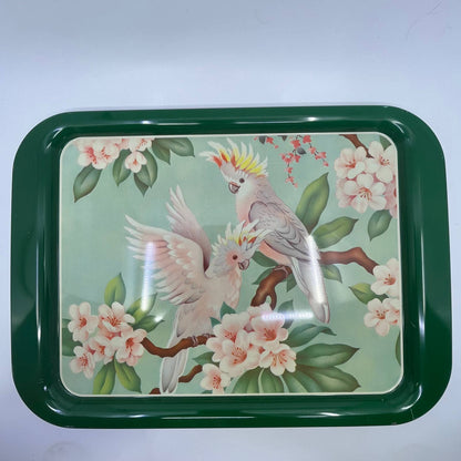 1950's Set of 4 MCM Cockatiel Tropical Toleware Tin Litho Trays 17.5 x 13” TH9-3P