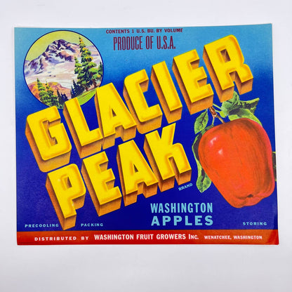 GLACIER PEAK Vintage Wenatchee, Washington Apple Crate Label FL3