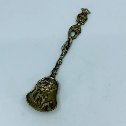 Vintage Montagna ITALY Collector Spoon 5" Silver/Brass Apple Picking Scene SB7