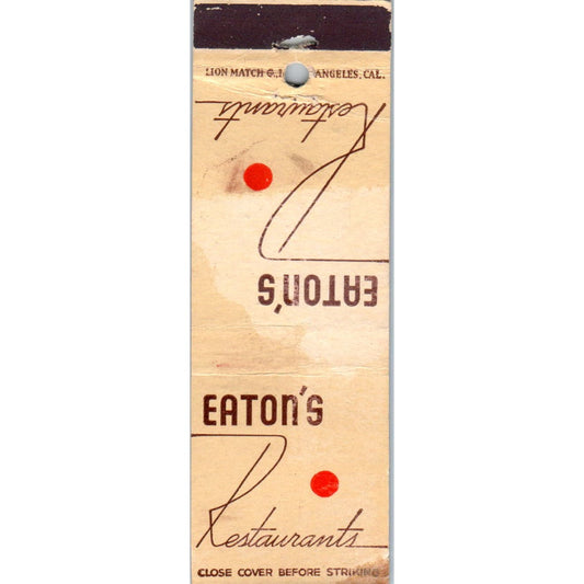 Eaton's Restaurant Los Angeles California Advertising Matchbook Cover SA9-M10