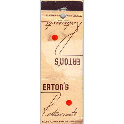 Eaton's Restaurant Los Angeles California Advertising Matchbook Cover MM9-1