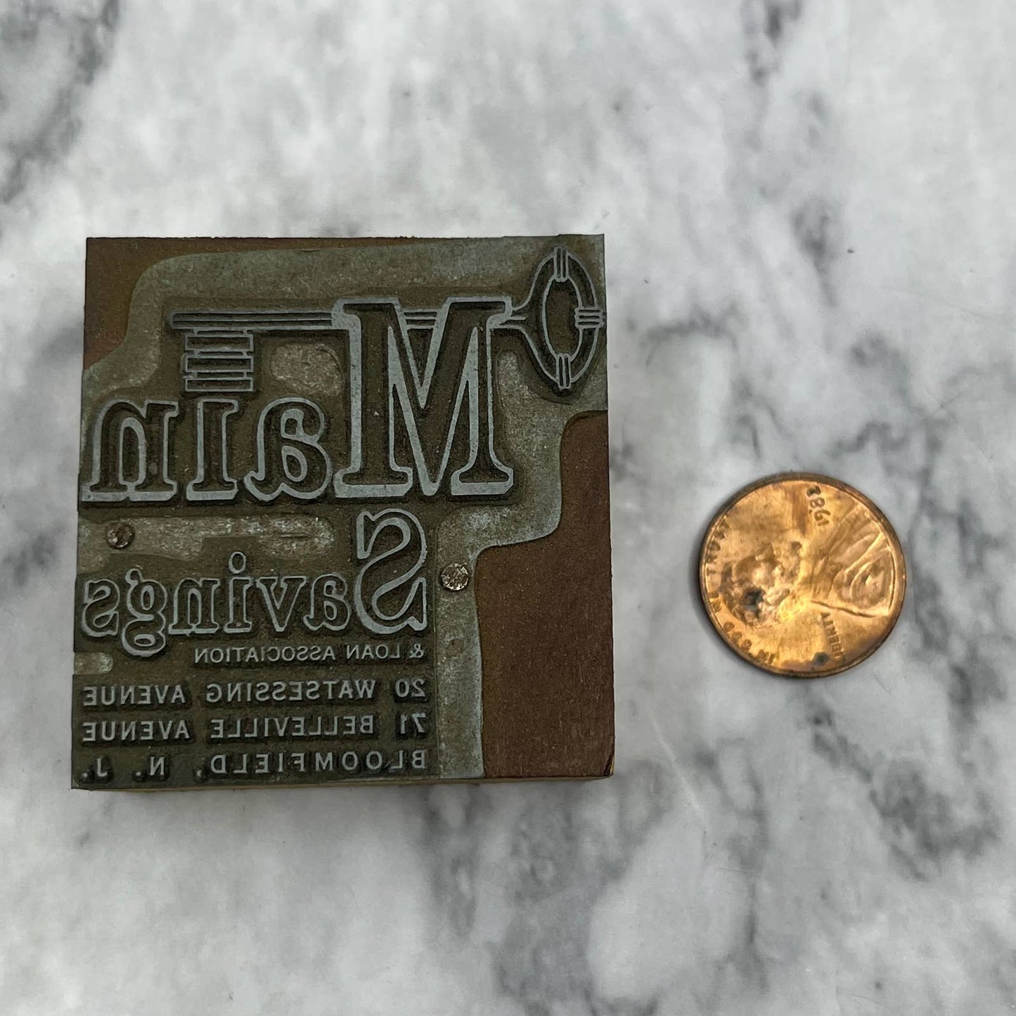 Vintage Letterpress Printers Block Plate Main Savings & Loan Bloomfield NJ TJ53