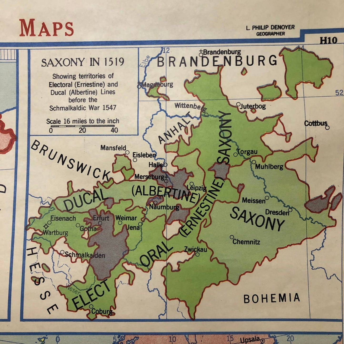 LARGE 1956 Denoyer-Geppert Co. Wall Map Germany at the Time of Reformation 1547