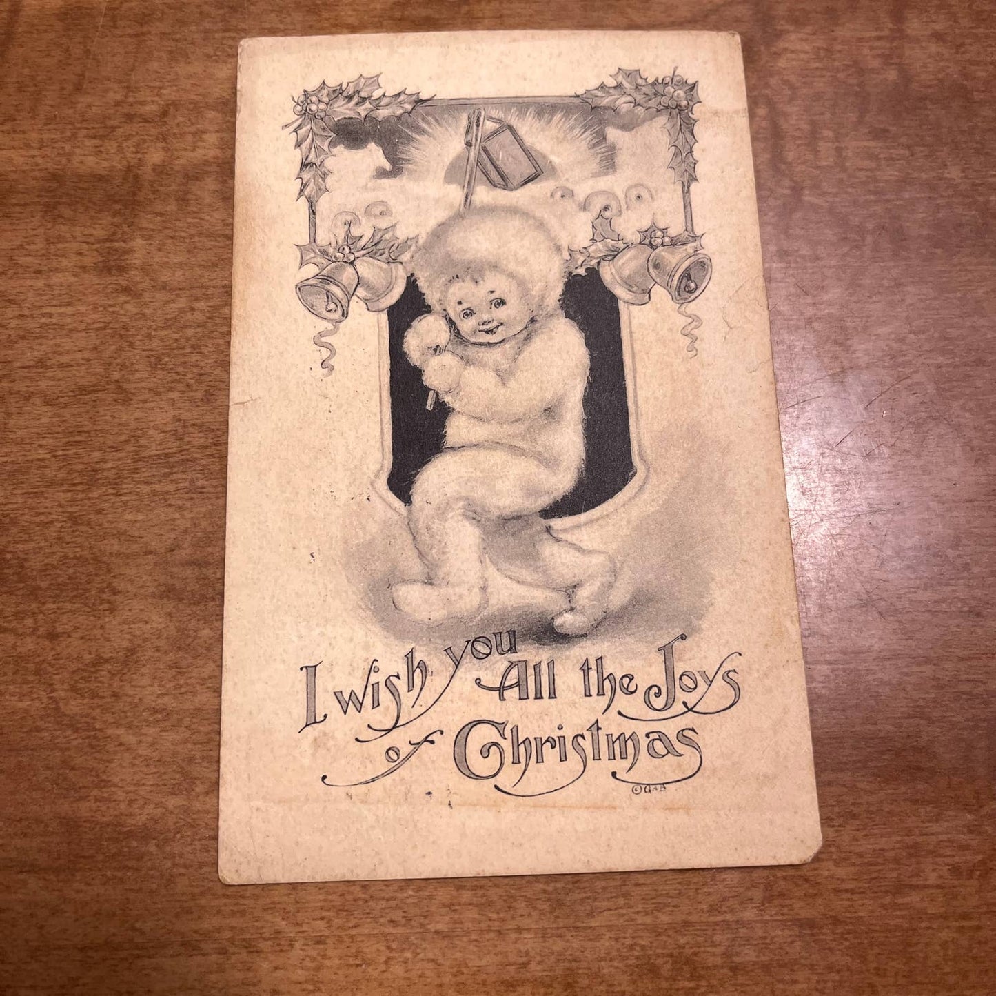 c1910 B&W Snow Baby I Wish You All The Joys Christmas Greetings Postcard PA2