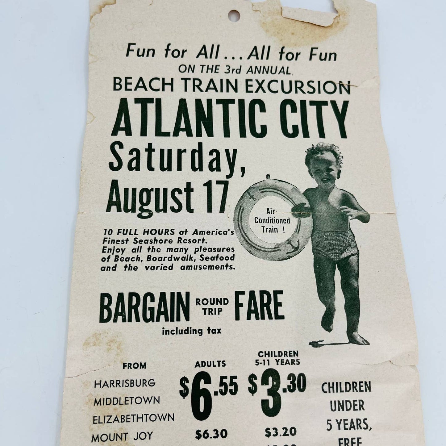 1935 Pennsylvania RR Advertising Poster Atlantic City Beach Train Excursion C8