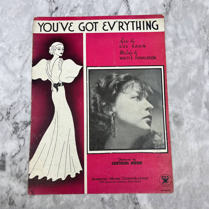 YOU'VE GOT EV'RYTHING 1933 Sheet Music Gertrude Niesen Piano Ukulele TI1