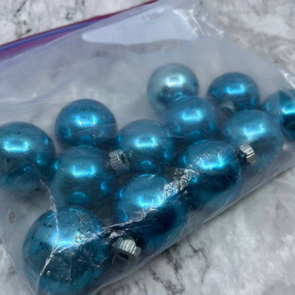 Shiny Brite 12 Vintage 1 3/4" Mercury Glass Ornaments Blue OT1