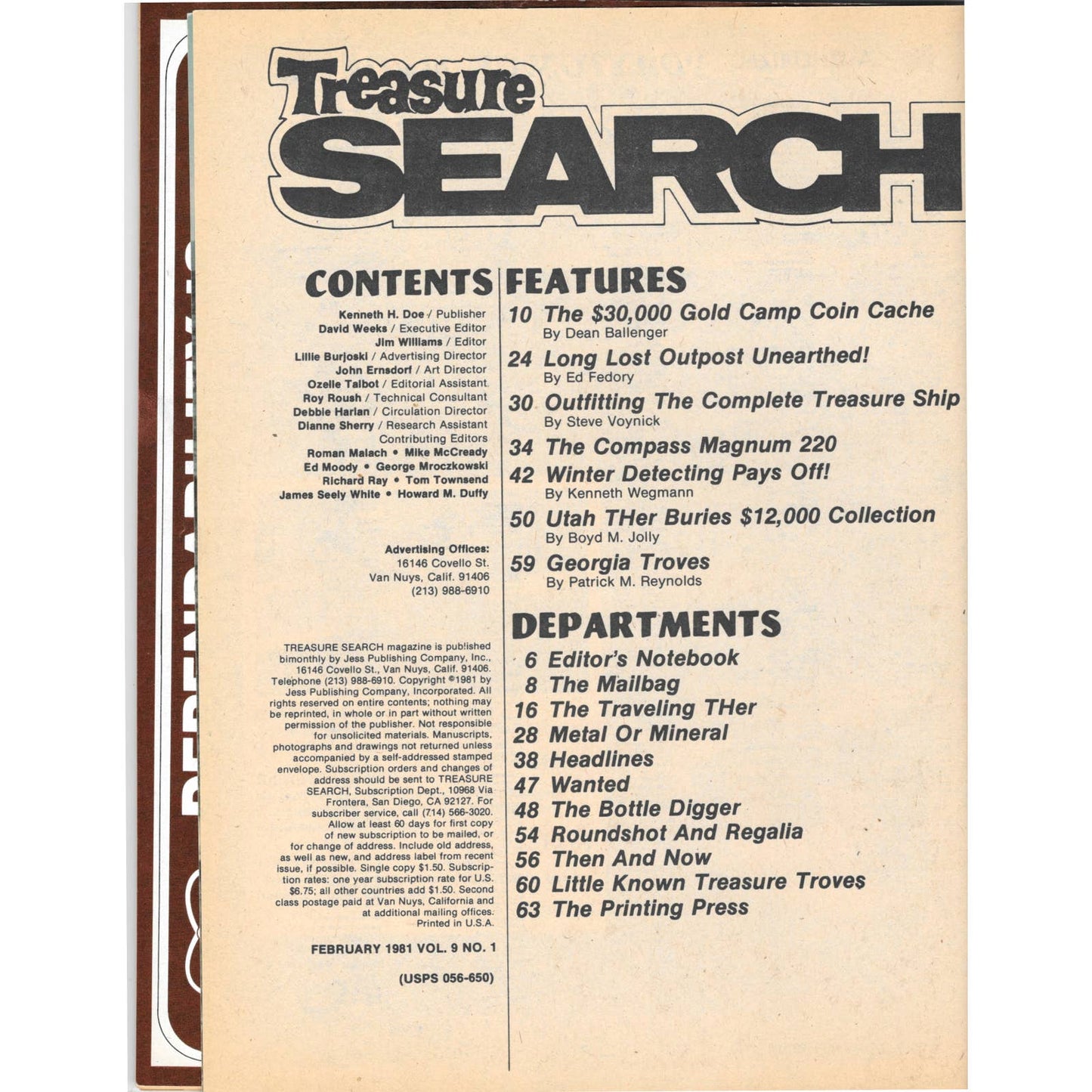 Treasure Search Magazine 1981 February Metal Detecting Gold Diamonds M2