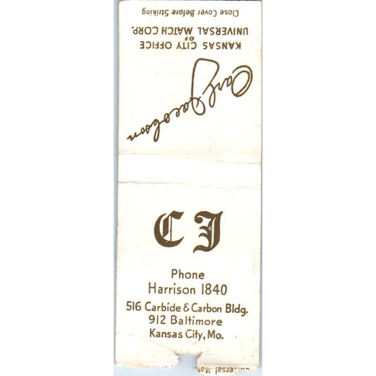 Universal Match Corp Carl Jacobson Kansas City MO Advertising Matchbook SA9-M1