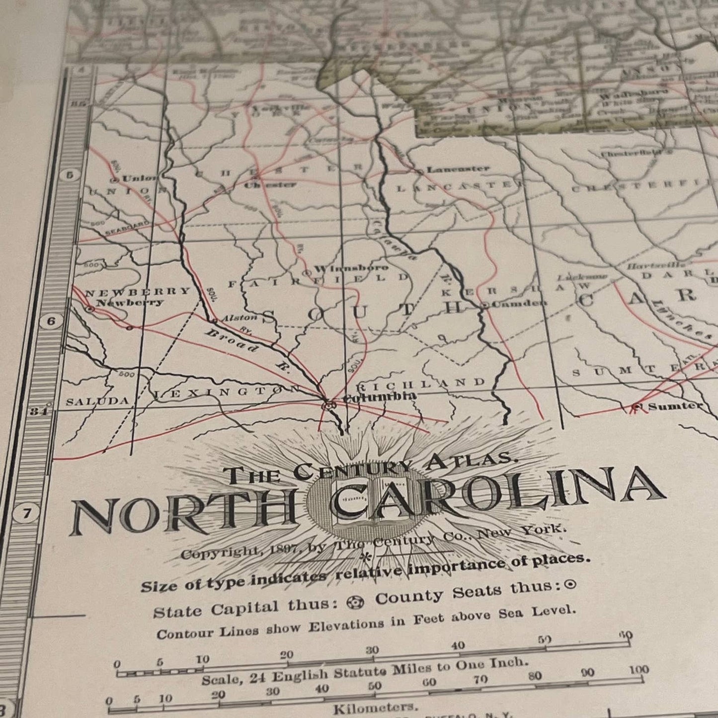 Antique 1897 The Century Atlas Map of North Carolina Engraved 12.5 x 17” FL5