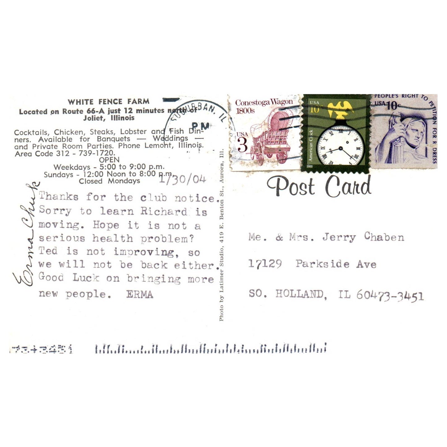 Vintage Postcard - White Fence Farm Joliet Illinois AD9