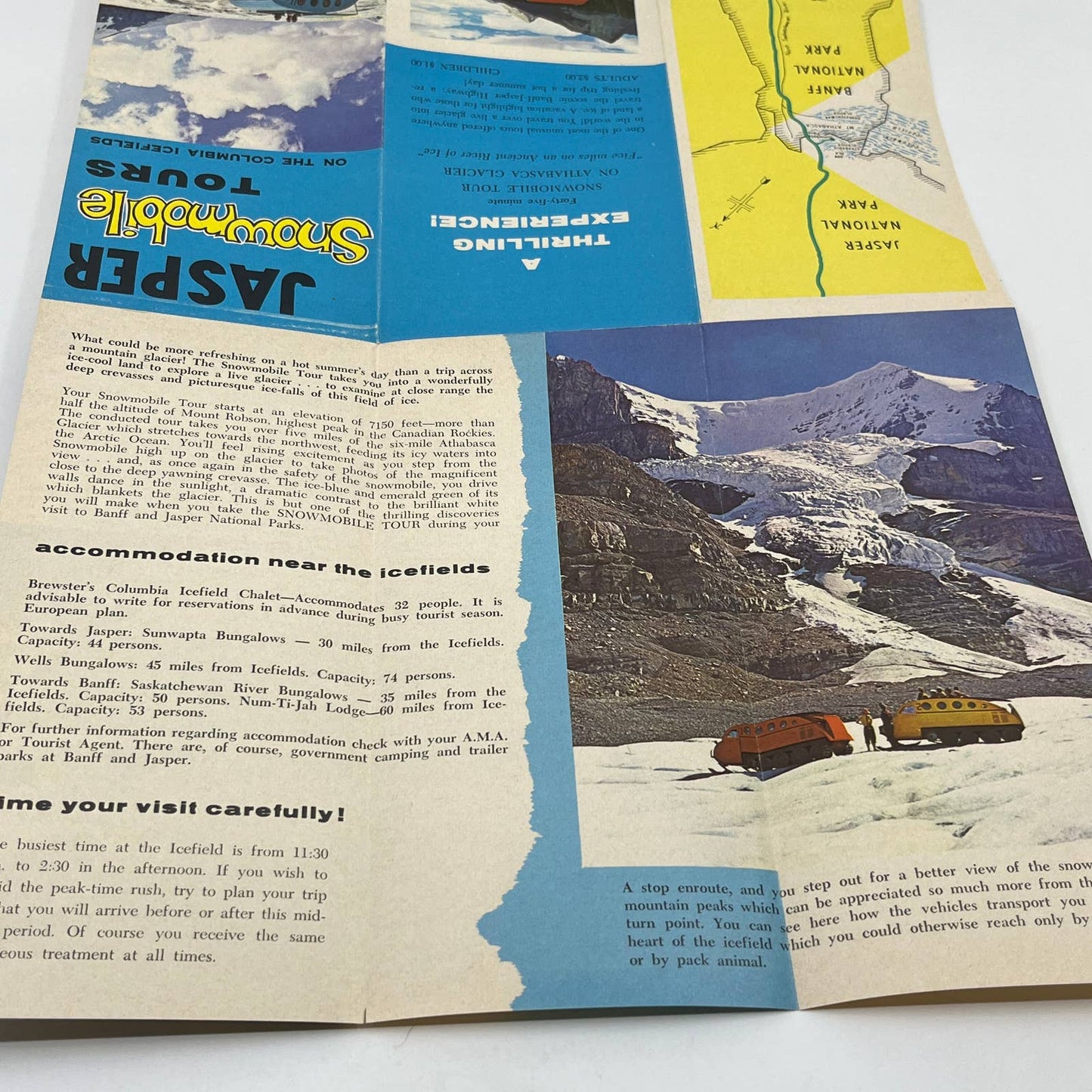 1950s Jasper Snowmobile Tours On the Columbia Ice Fields Travel Brochure AB8