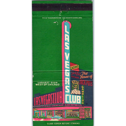 Las Vegas Club NV - Green Advertising Matchbook Cover SB3-M7