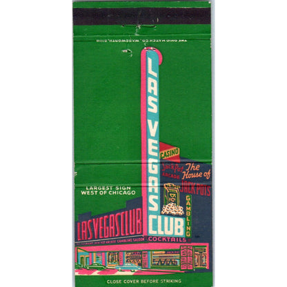 Las Vegas Club NV - Green Advertising Matchbook Cover MM11-8