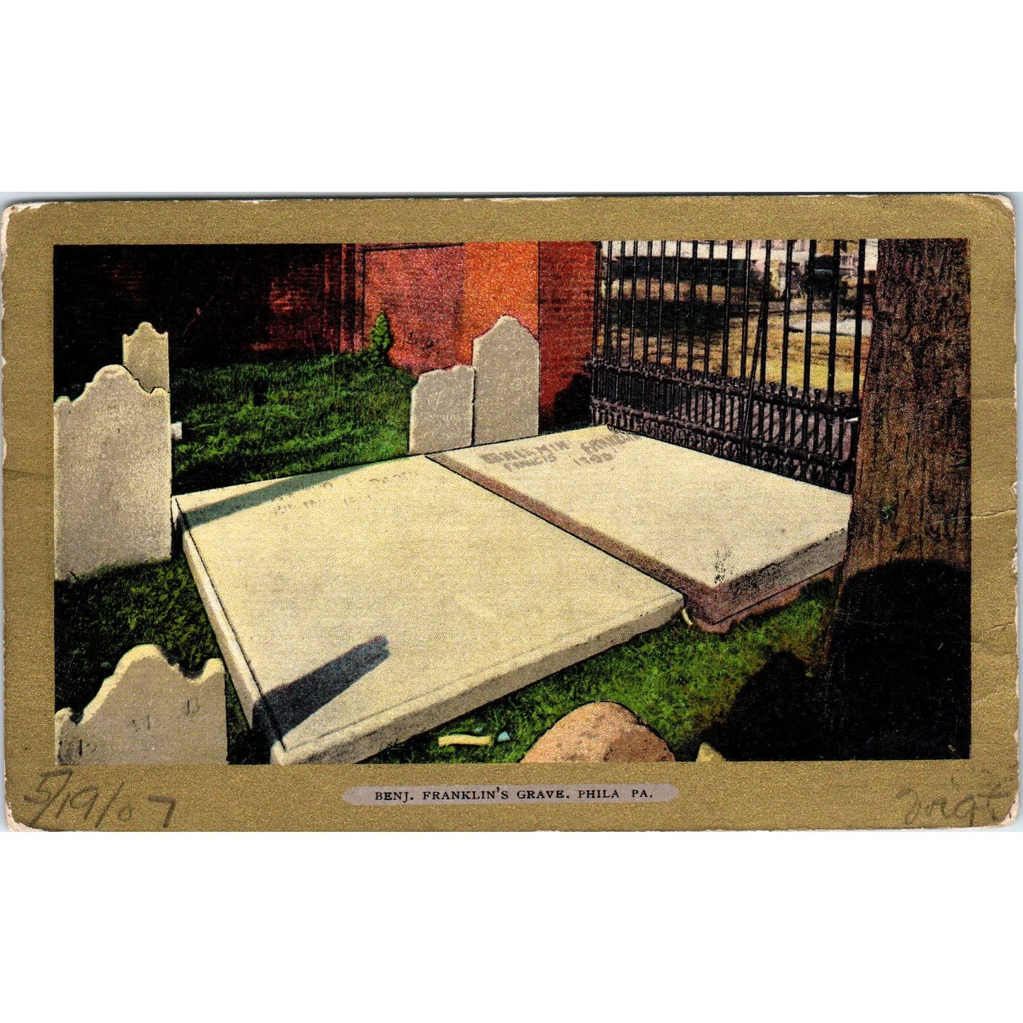 1907 Postcard Benjamin Franklin's Grave Philadelphia PA TD9-P1