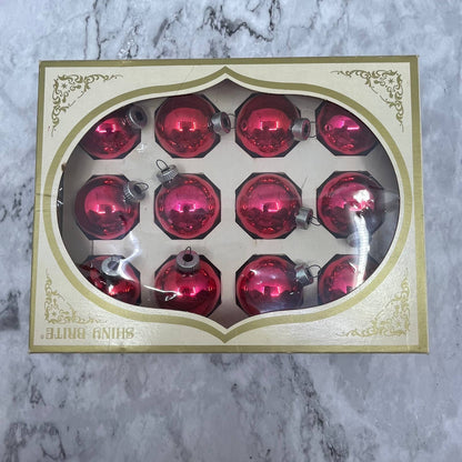 Shiny Brite 12 Vintage 1 3/4" Mercury Glass Ornaments Original Box Red/Pink TJ9
