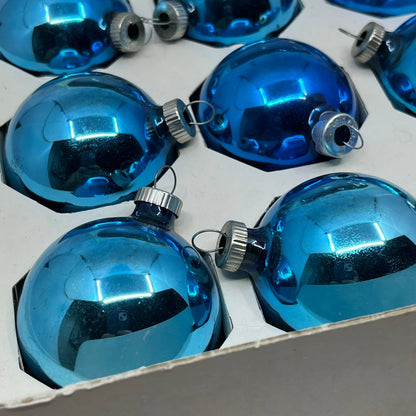 Shiny Brite 12 Vintage 2 1/4" Mercury Glass Ornaments Original Box Blue OT1-2