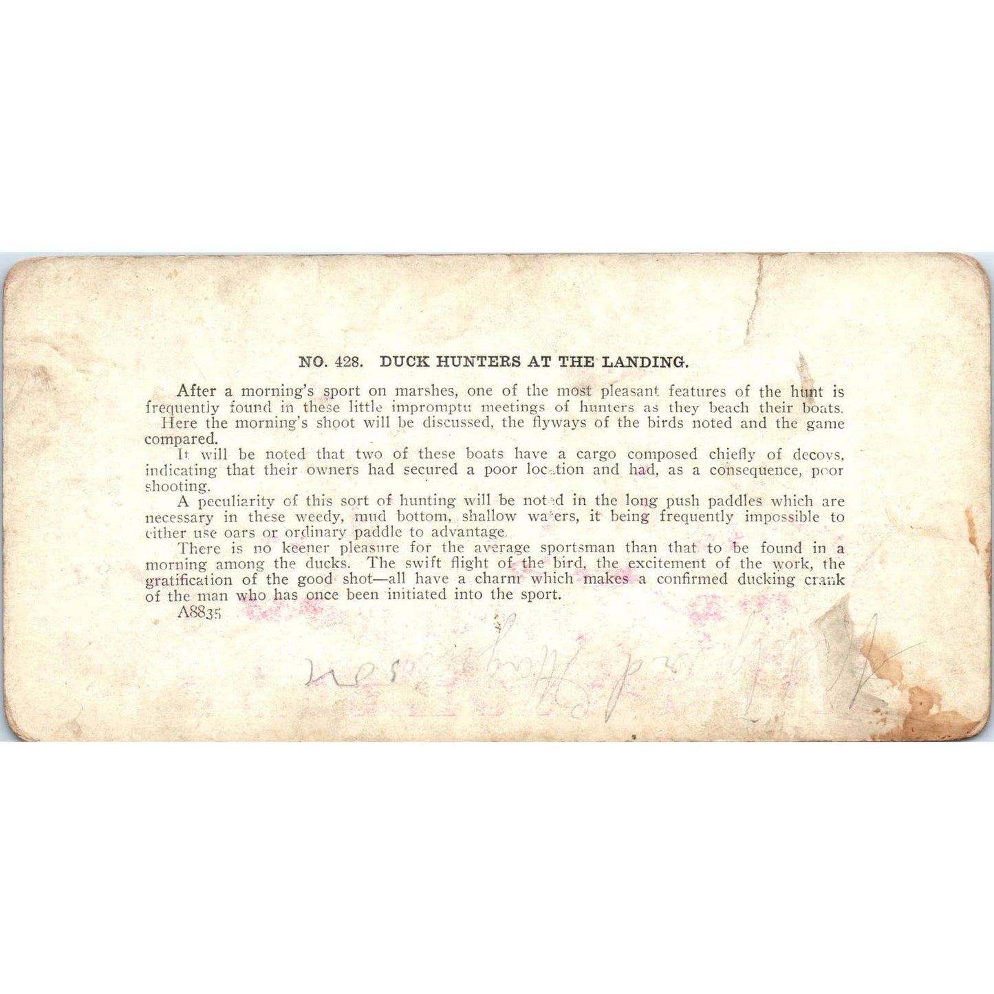 Victorian Duck Hunters at the Landing - Antique Stereoview Card TJ1-C1