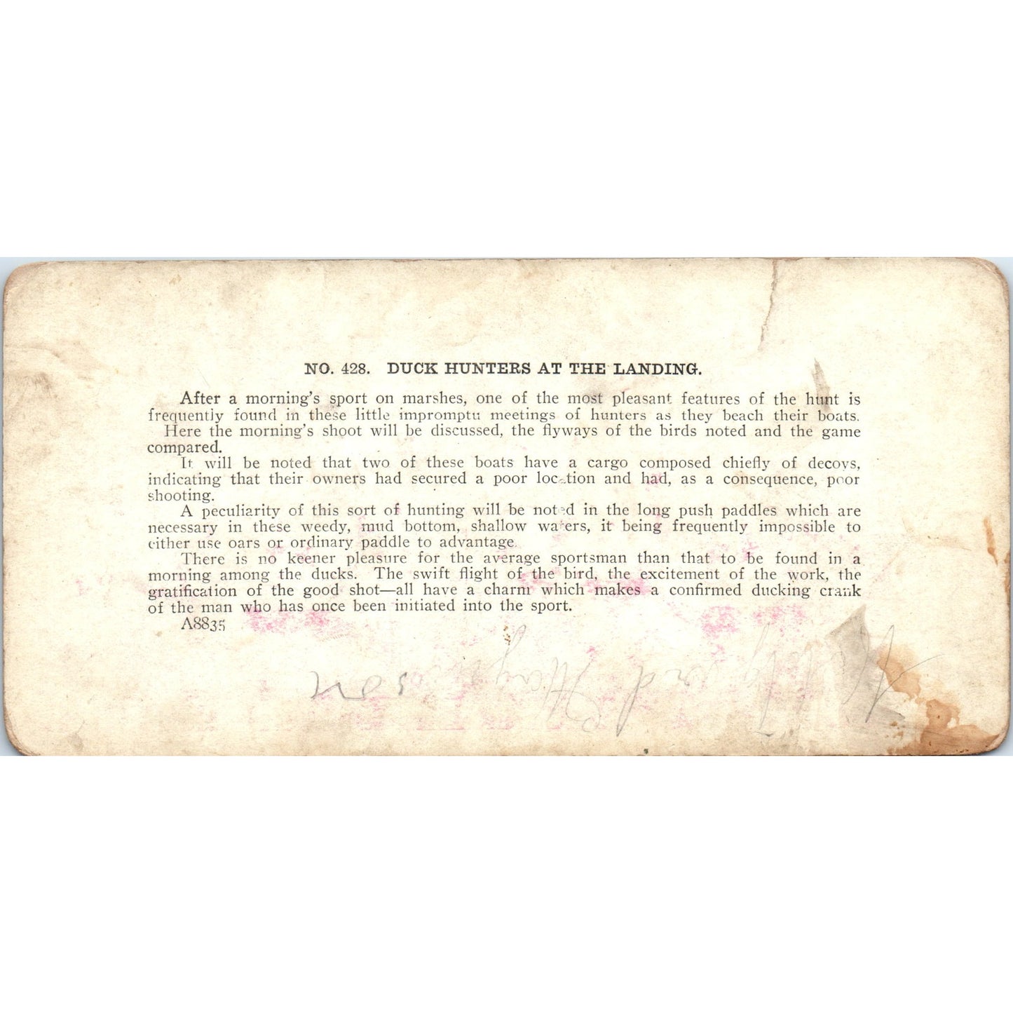 Victorian Duck Hunters at the Landing - Antique Stereoview Card H3-2