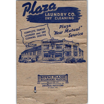 Plaza Laundry Co Kansas City MO Wide Advertising Matchbook Cover SA6-M7