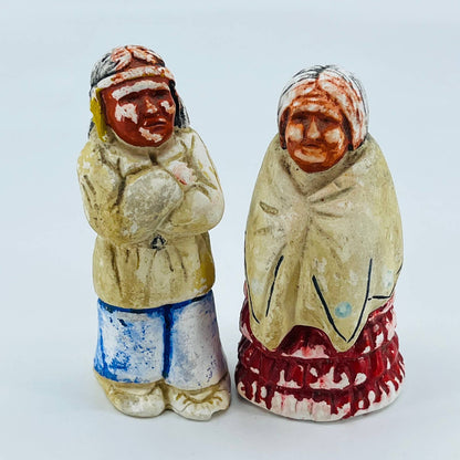 VTG 1950s Indian Native American Chief Man and Woman Salt & Pepper Chalkware TB5