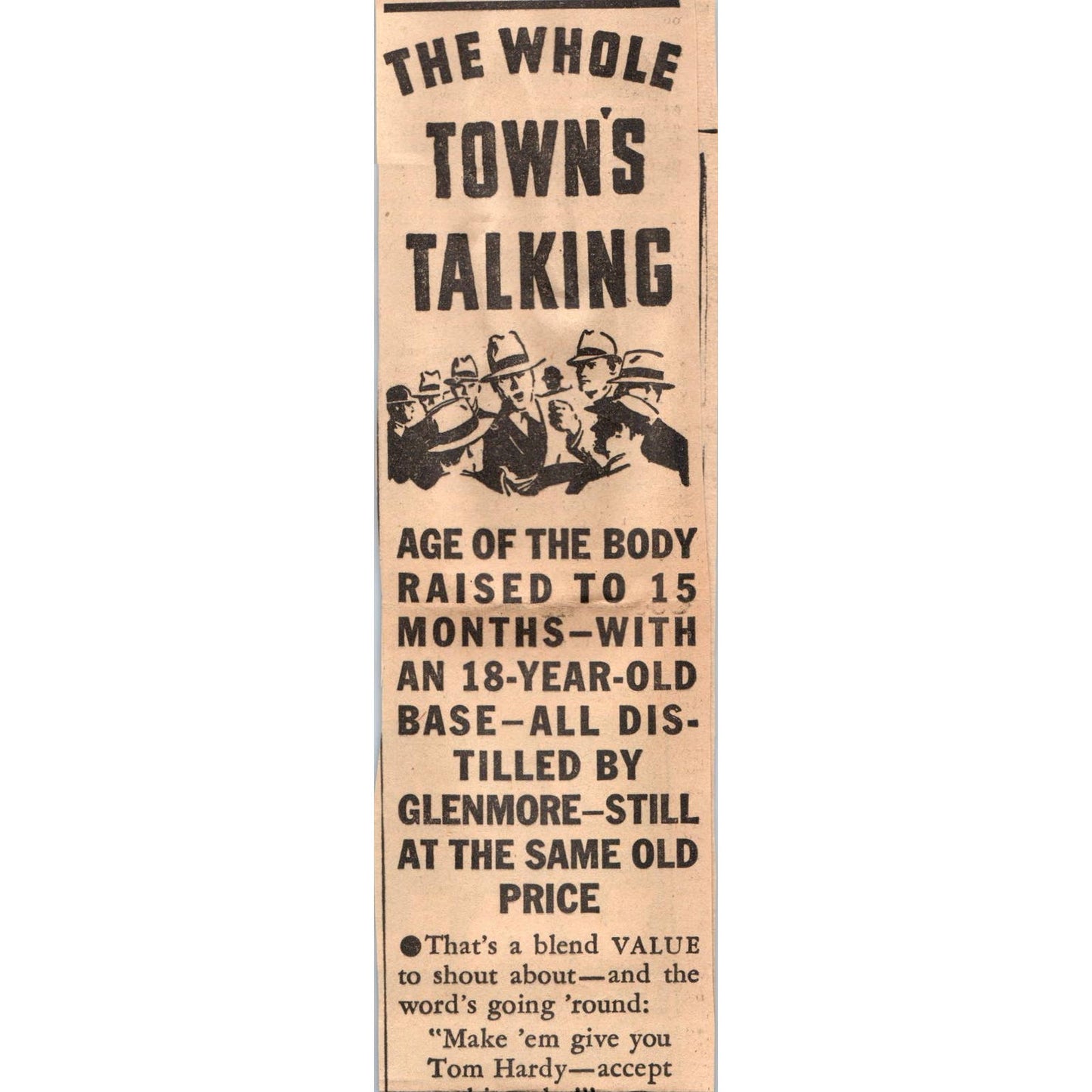 1935 Minneapolis Journal Newspaper Ad Glenmore's Tom Hardy Whiskies FL5-4
