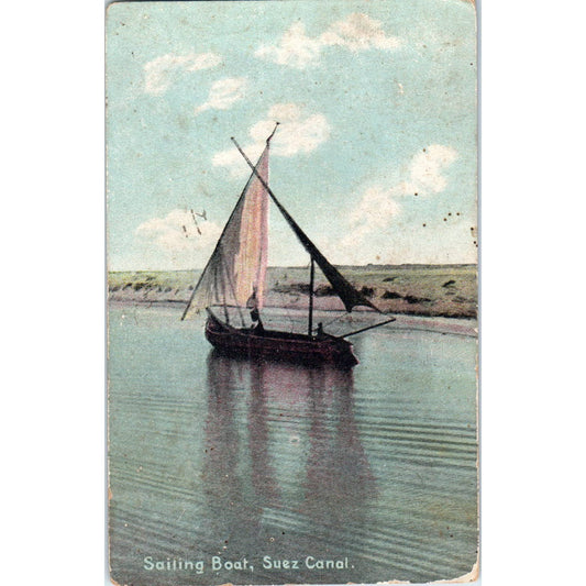 Sailing Boat Suez Canal c1910 Original Postcard TK1-20
