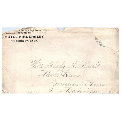 1911 Hotel Kindersley Saskatchewan Envelope and Letterhead Gladys Russ SE4