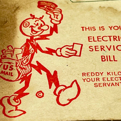 1948 REDDY KILOWATT Electric Bill Stub School Eyes Wisconsin Electric Power SC6