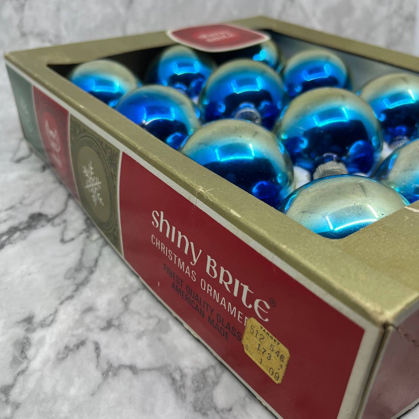 Shiny Brite 12 Vtg 2 5/8" Mercury Glass Ornaments Original Box Blue Ombre TJ9