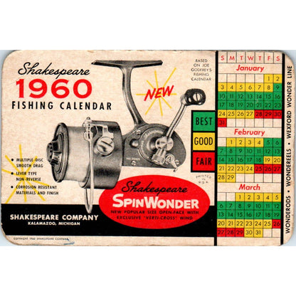 1960 Shakespeare SpinWonder Reels Fishing Calendar SE5