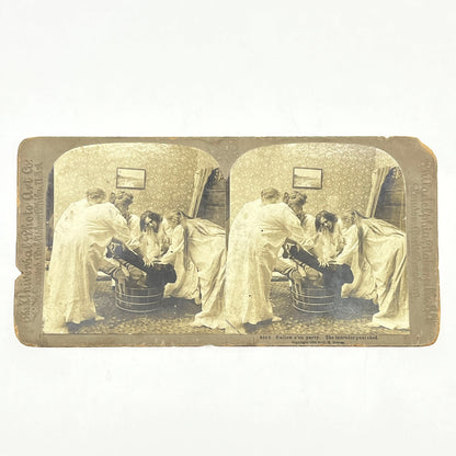 c1900 Stereoview Card Victorian Halloween Party The Intruder Punished H1-1