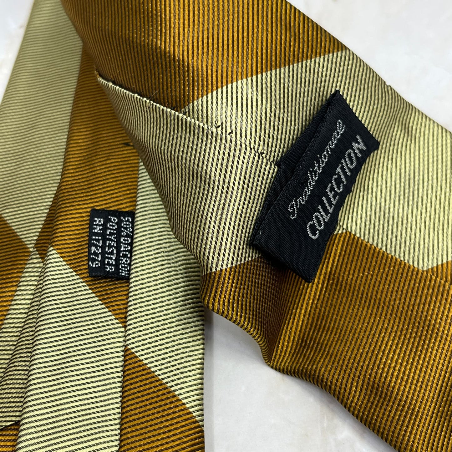 Retro 1960s Men's Gold Stripe 50% Silk 50% Polyester Necktie Tie TJ9