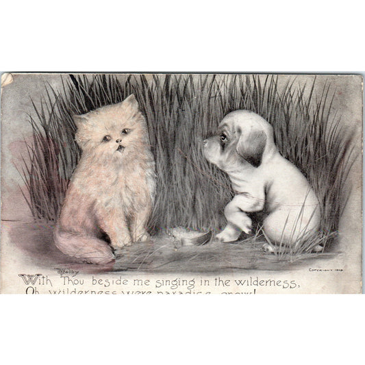 Kitten and Puppy Artist V Colby Sketch 1909 Original Postcard P1-12