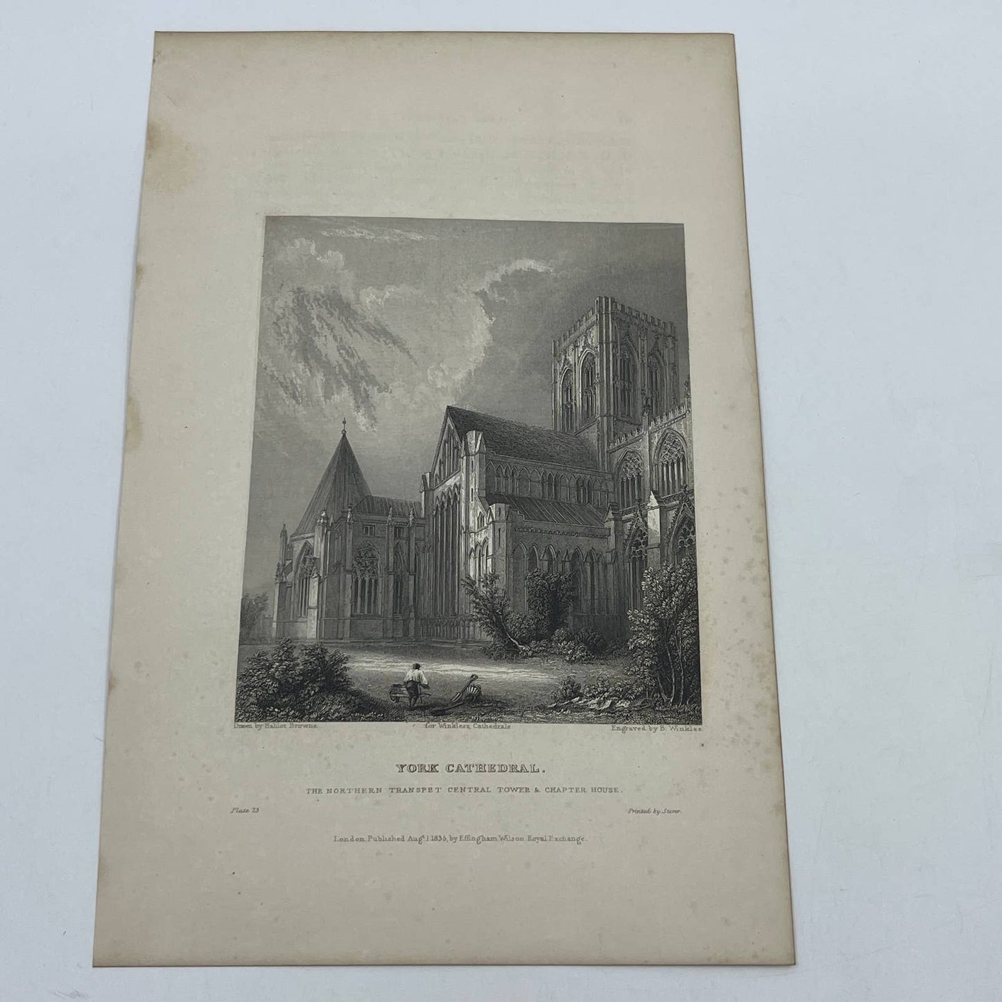 1836 Original Art Engraving York Cathedral View of Northern Transept AC6