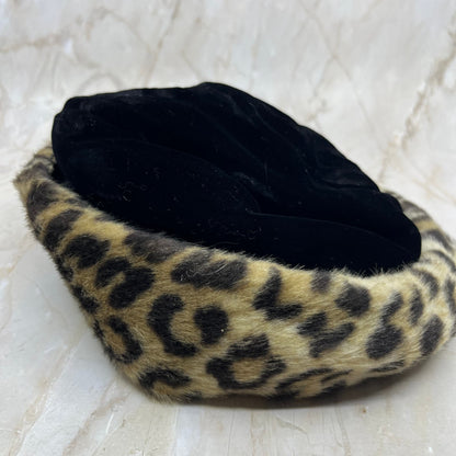 Vintage Black Velvet & Leopard Print Ladies Hat HB1