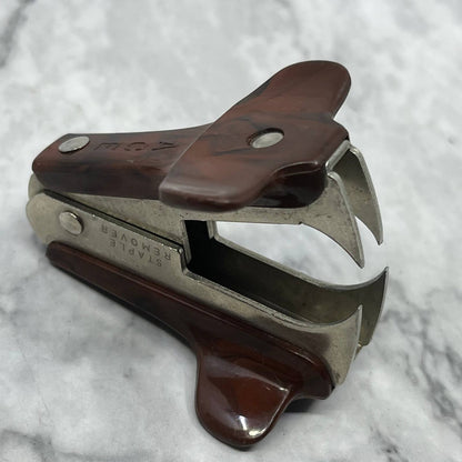 Vintage ACE Staple Remover / Extractor Puller with Brown Swirl Bakelite USA SF1