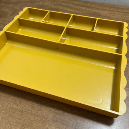 Retro 1970s Mustard Yellow Scalloped Desk Drawer Organizer 9.25 x 8” TA5