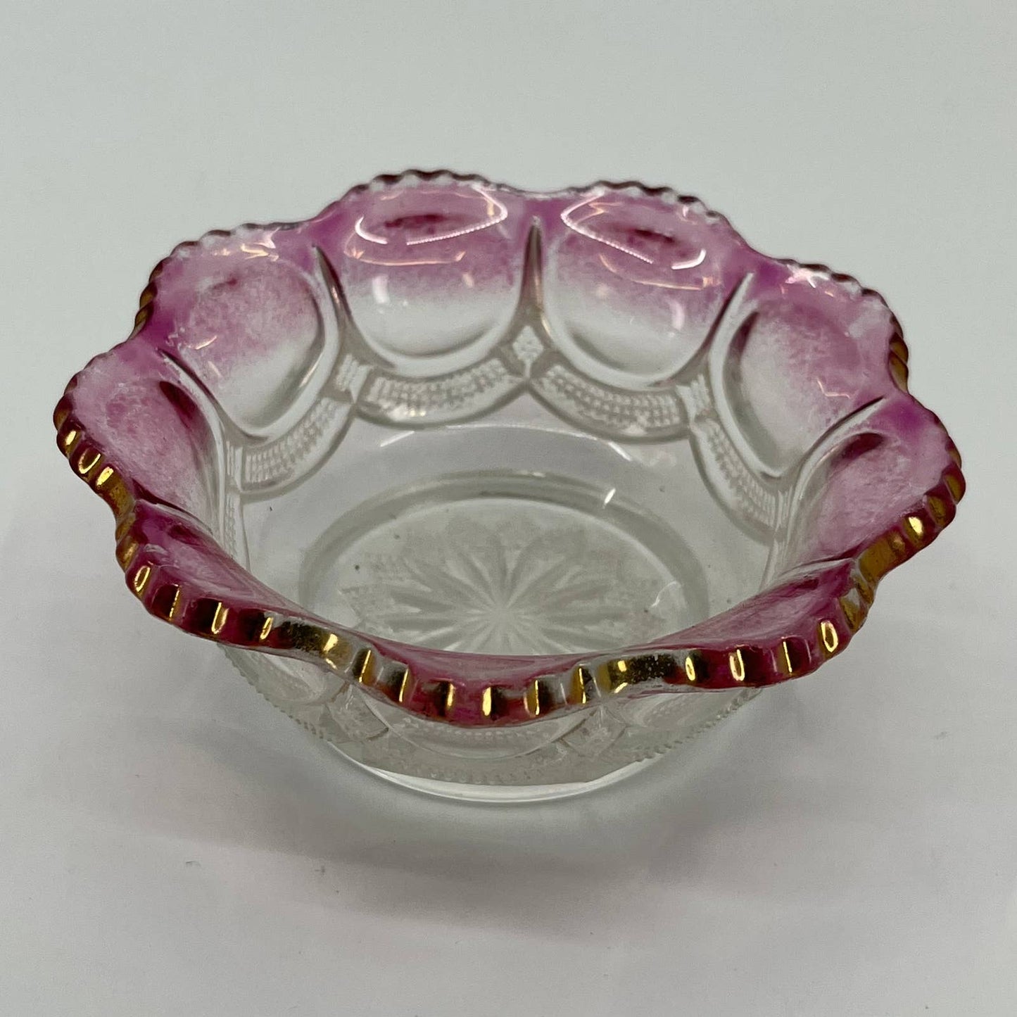 Antique Mirror Panel Berry Bowl Glass 15086 Pink Blush Gold Galloway EAPG 4” SA3