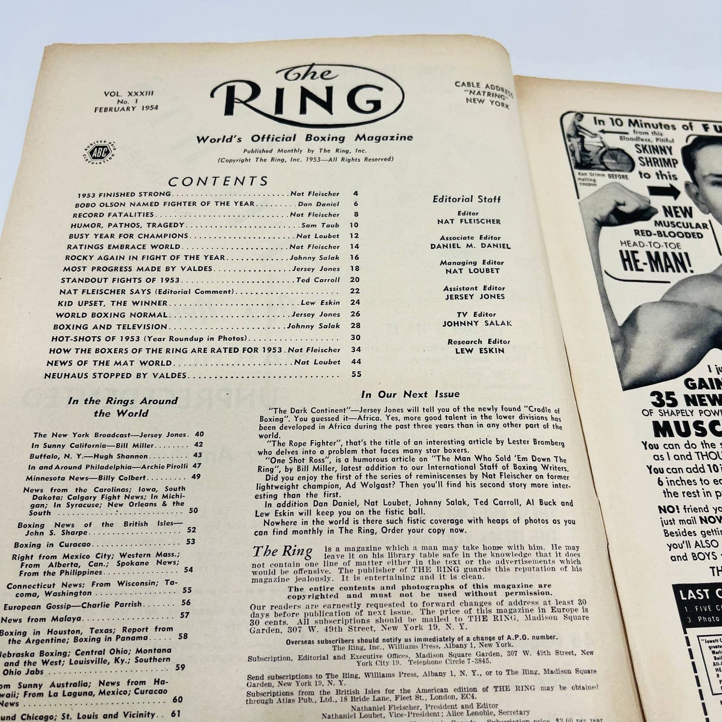 1954 Feb - The Ring Boxing Magazine – Rocky Marciano Bobo Olson Cover TA5