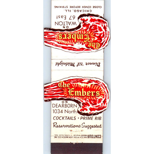 The Embers on Walton Prime Rib Chicago Die Cut Advertising Matchbook SA1-M2