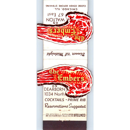 The Embers on Walton Prime Rib Chicago Die Cut Advertising Matchbook MM9-10
