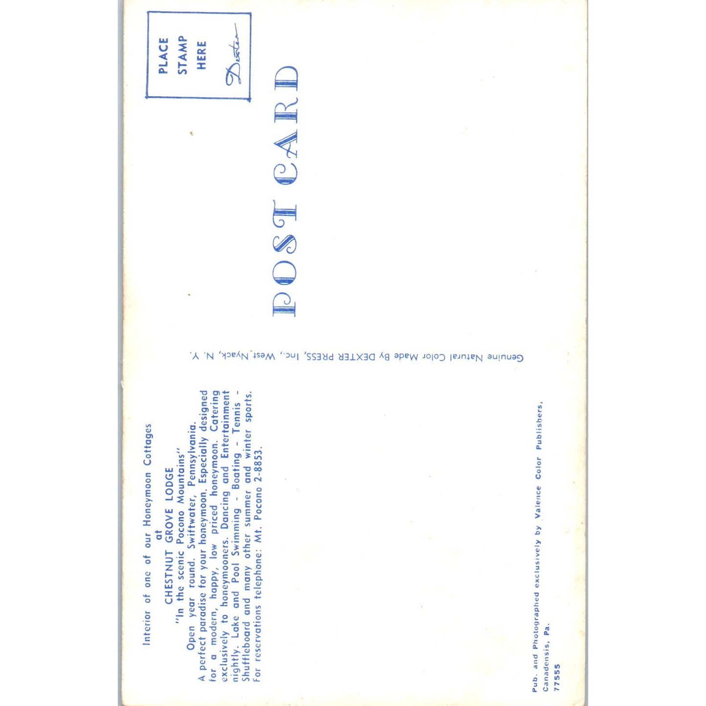 Vintage Postcard Honeymoon Cottage at Chestnut Grove Lodge Swiftwater PA TD8-P2