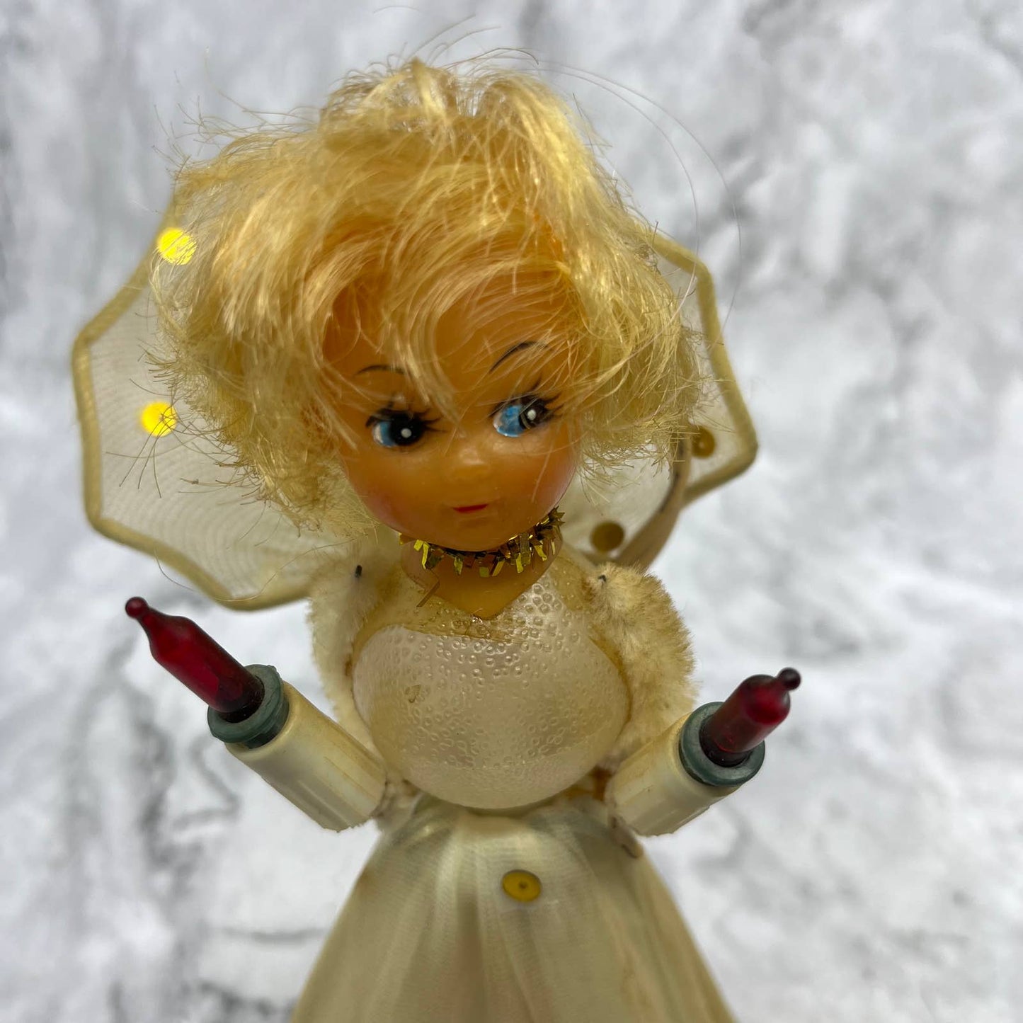 Stockinette 60's Christmas Angel Lighted Light Up Decoration Tree Topper 7" TE4