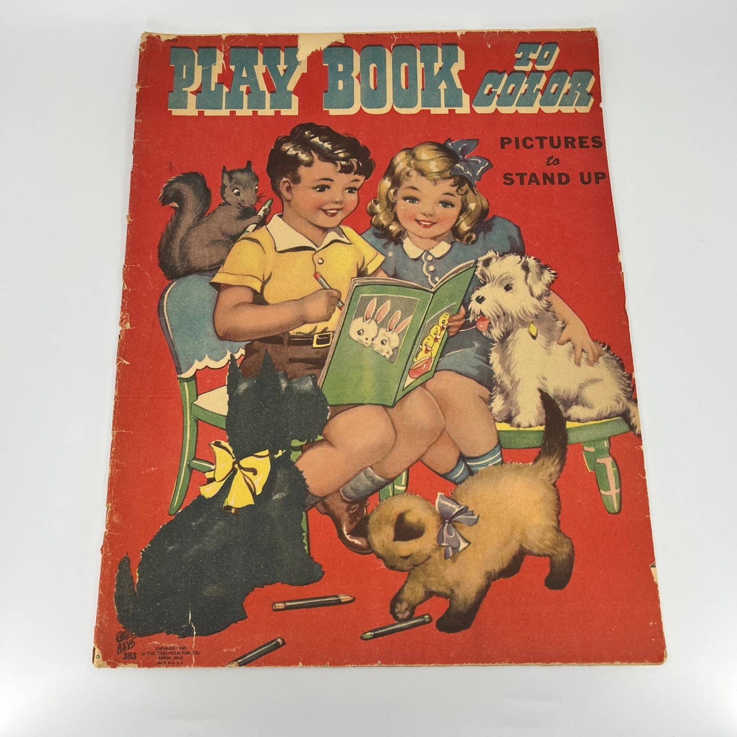 1945 Jumbo Coloring Book Play Book To Color Pictures to Stand Up Akron Ohio TB4