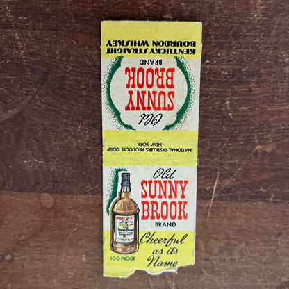 Old Sunny Brook Brand Bourbon Whiskey Advertising Matchbook Cover SB3-M1